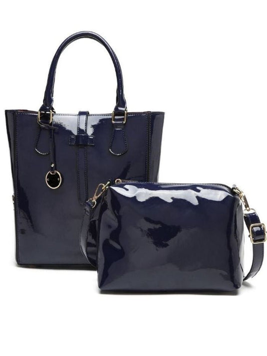 Elegant Patent Leather Blue Tote Handbag for Women