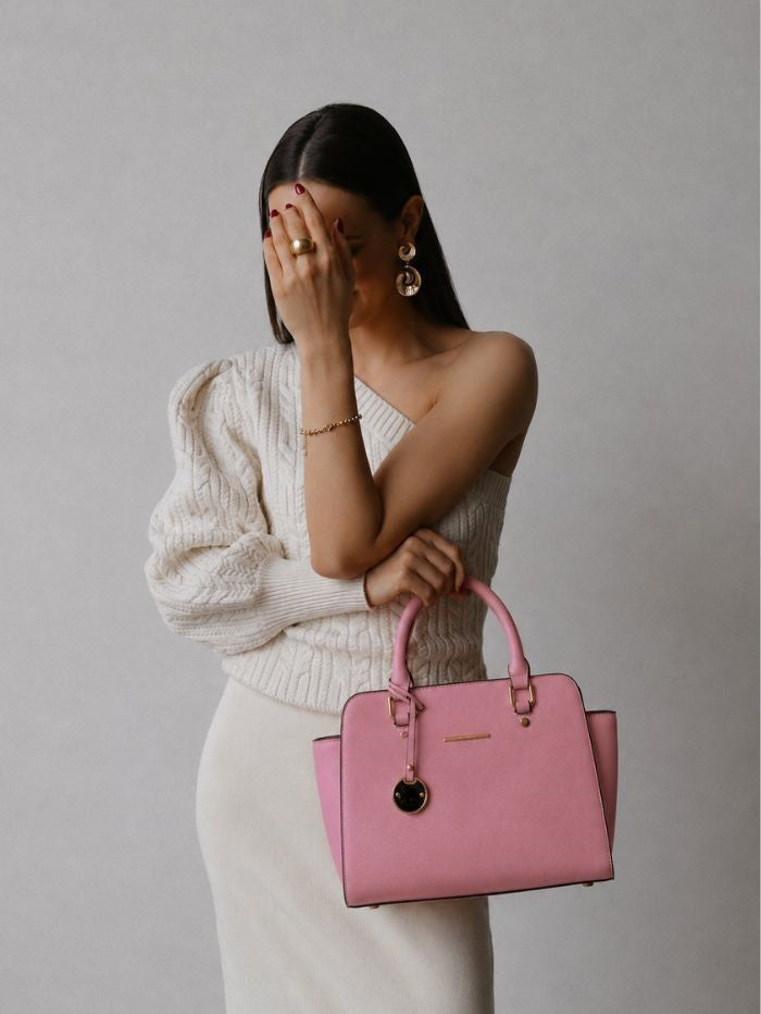 Elegant Structured Top Handle Pink Sling Bag for Women