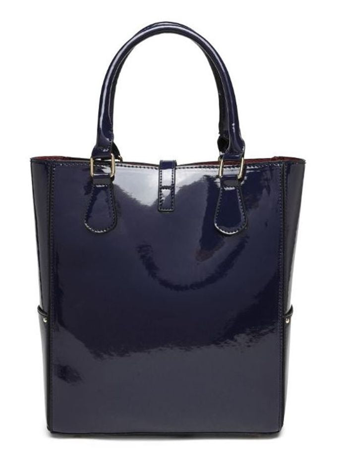 Elegant Patent Leather Blue Tote Handbag for Women