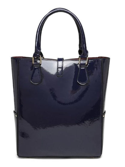 Elegant Patent Leather Blue Tote Handbag for Women